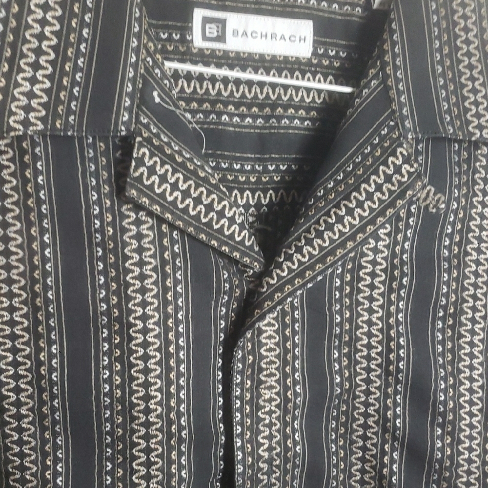 Bachrach Men's Black and Cream Patterned Shirt